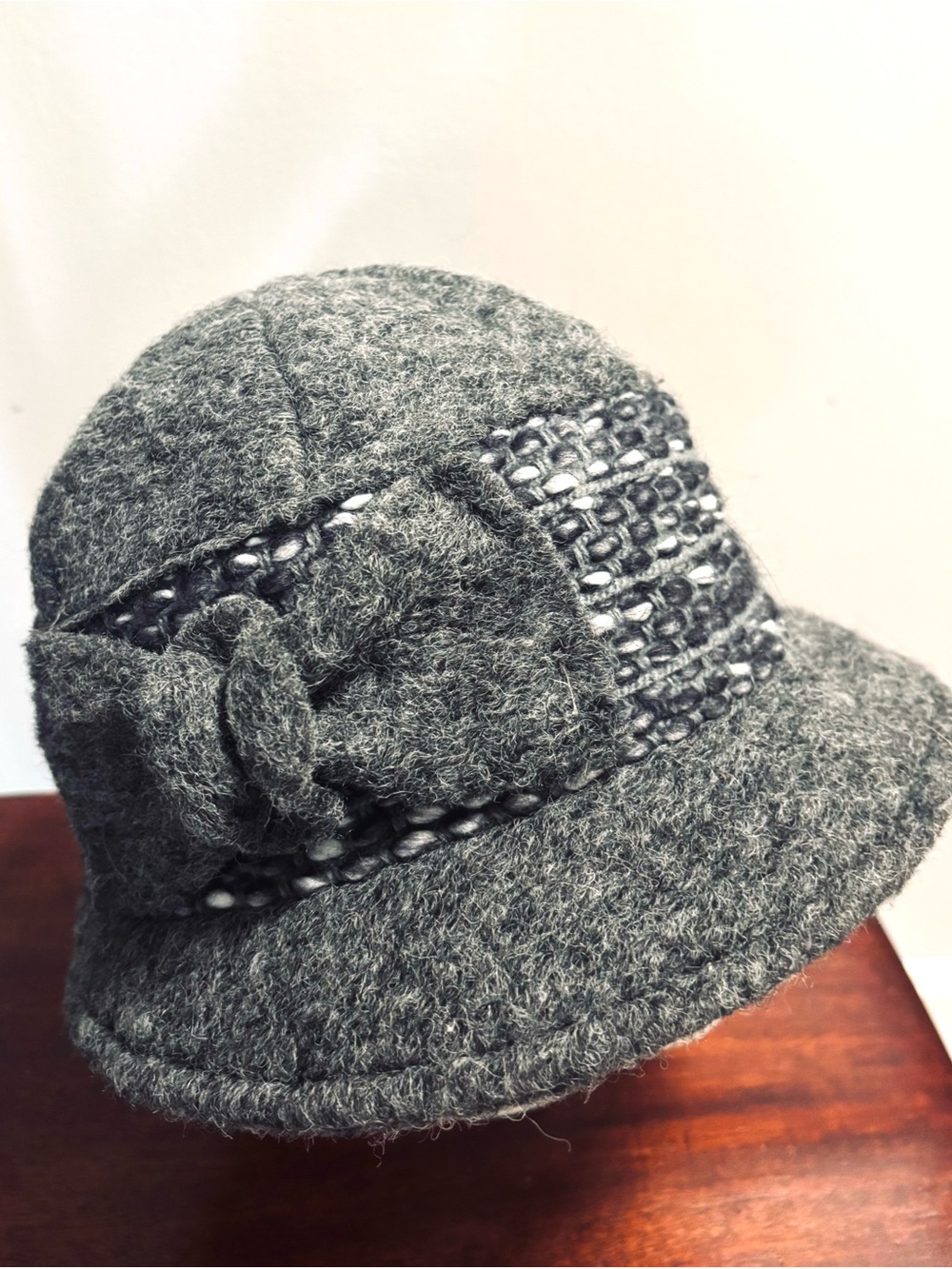 Wool Blend Gray Cloche Hat from Creativa Italy with Side Bow New with Tag